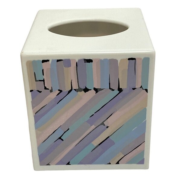 Tissue Box Cover and Toothbrush Holder Vintage Modern Purple Print - Picture 2 of 12